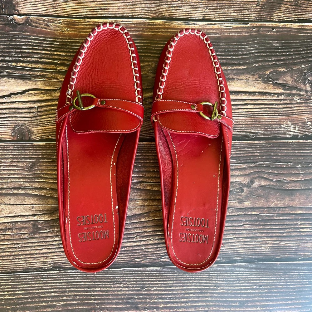 Mootsies Tootsies Red Mule Loafer Flats Size 8.5 Leather